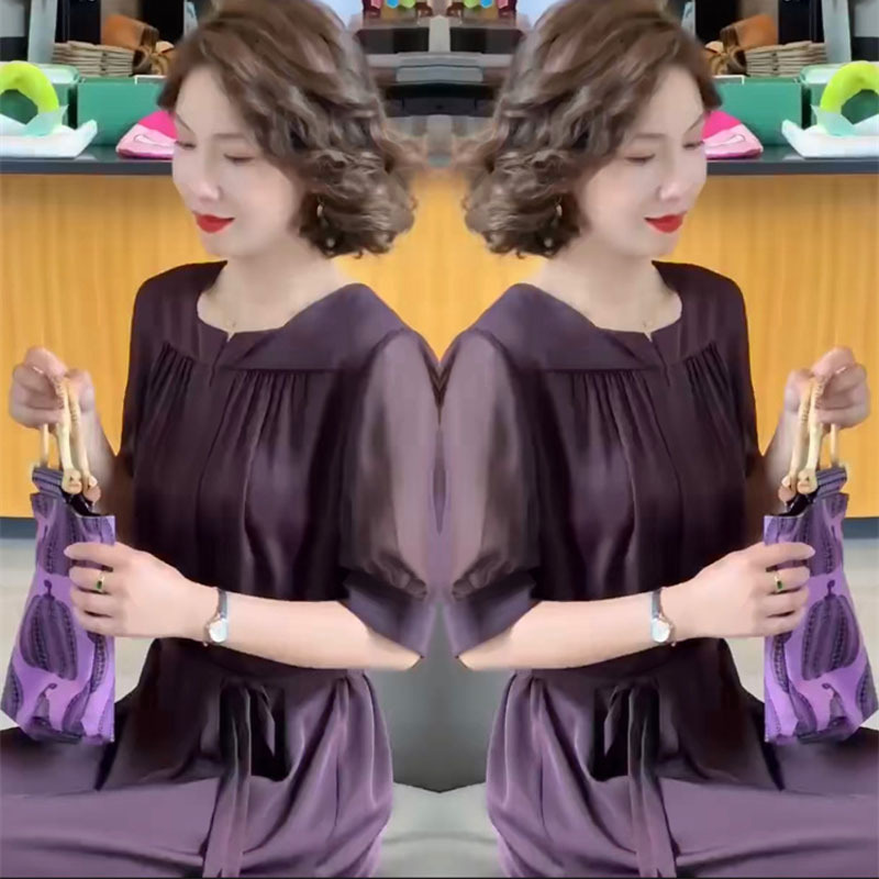 2026 Summer New Trendy Fashion Dress for Women, High-End and Elegant Purple Drapey Waist-Cinching Slimming Mid-Length Dress