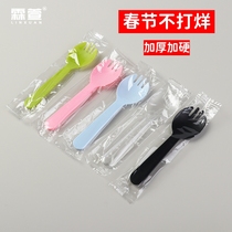 Disposable independent fork and spoon cake baking fork independently packaged ice cream fruit fishing blue pink black fork and spoon