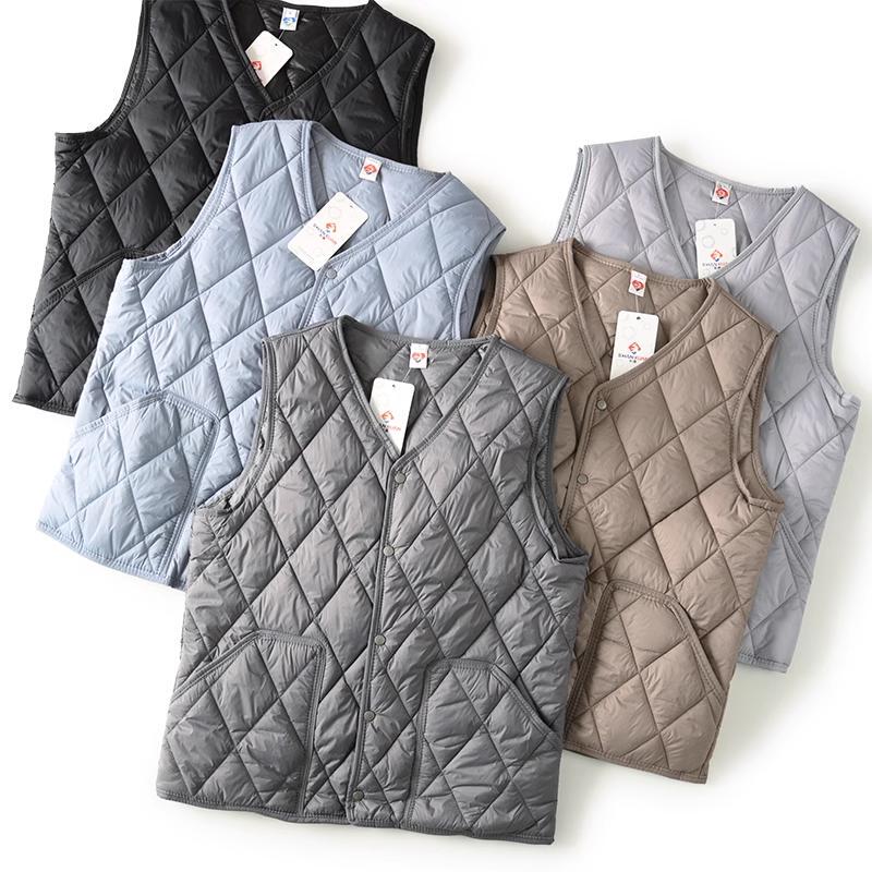 Autumn and Winter Quilted down Cotton Lightweight Windproof Warm V-Neck Casual Cotton Vest for Men and Women Couples