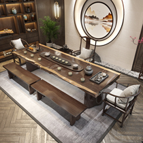 Log board tea table solid wood tea table new Chinese kung fu tea modern simple office tea table and chair combination
