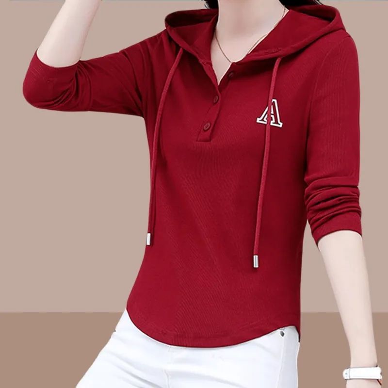 Pure Cotton 2026 Spring and Autumn New Popular Hoodie Versatile Women's Thin Sweatshirt Slimming Hooded Long-Sleeve T-Shirt Pure Cotton 2026 Spring and Autumn New Popular Hoodie Versatile Women's Thin Sweatshirt Slimming Hooded Long-Sleeve T-Shirt