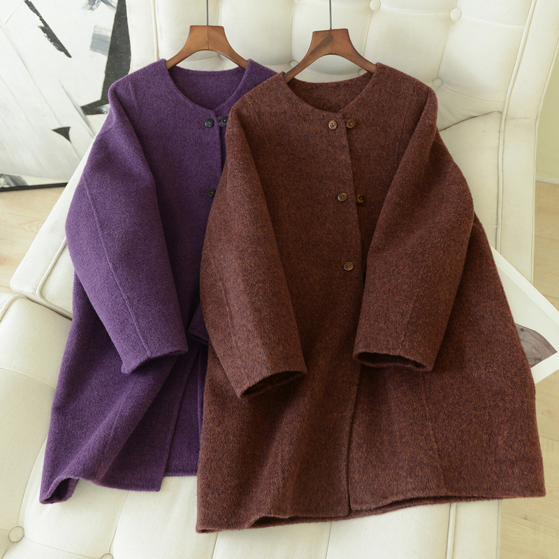 2025 New Winter Clothing Korean Style Round Neck Simple Double-Sided Camel Wool Coat Women's Mid-Length Versatile Woolen Coat 2025 New Winter Clothing Korean Style Round Neck Simple Double-Sided Camel Wool Coat Women's Mid-Length Versatile Woolen Coat