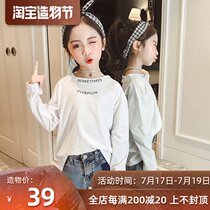 Girls t-shirt long-sleeved 2021 new spring and autumn white black sweater pure cotton base shirt big childrens foreign-style top