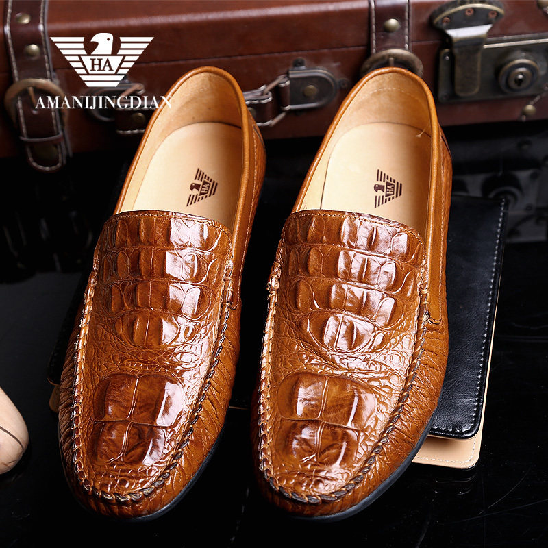 Italian big-name casual men's shoes autumn leather business British crocodile skin pattern lazy all-match low-top driving trendy shoes