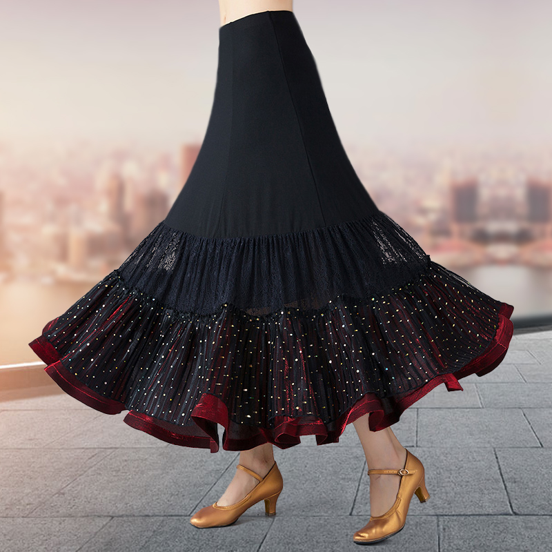 Dance Skirt Ladies Ballroom Dance Big Skirt Waltz Skirt Long Skirt Square Dancing Skirt National Standard Dance Skirt Long Style