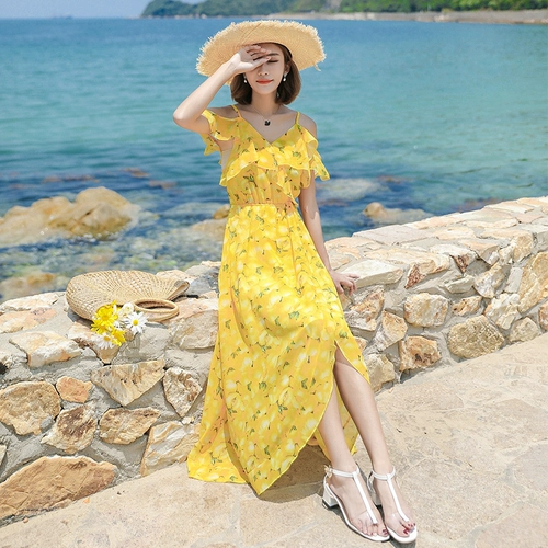 Летнее пляжное платье, длинная юбка, эффект подтяжки, стиль бохо