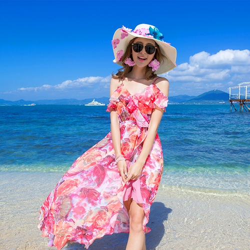 Летнее пляжное платье, длинная юбка, эффект подтяжки, стиль бохо