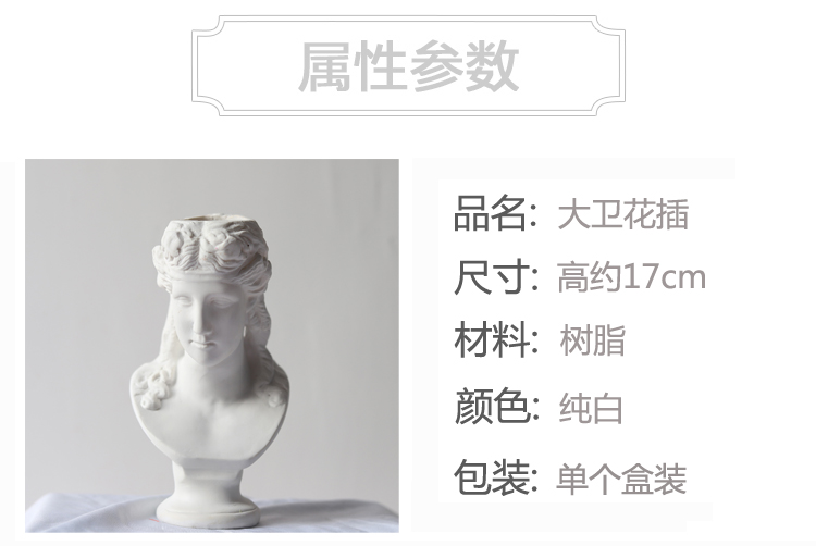 Yuemu cao 17cm giả nhựa thạch cao David đầu bình hoa tượng nhân vật cắm hoa hình trụ hoa châu âu - Vase / Bồn hoa & Kệ lọ hoa tay phật