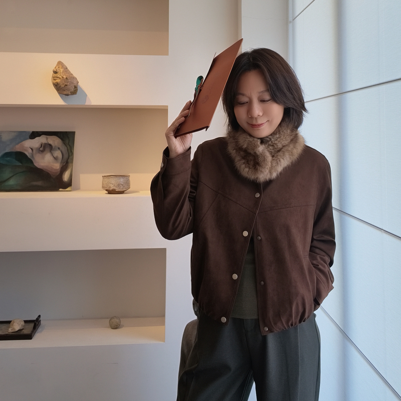 Q Sister's "Autumn Love Letter" Commuting Partner Long-Sleeve Jacket Round Neck Single-Breasted Jacket 55C729