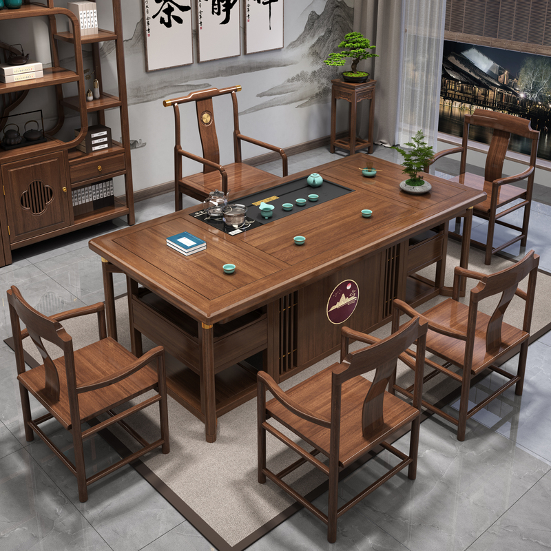 Mahogany Solid Wood Tea Table and Chair Combination Office New Chinoiserie Walnut Rosewood Living Room Balcony Coffee Table Tea Table