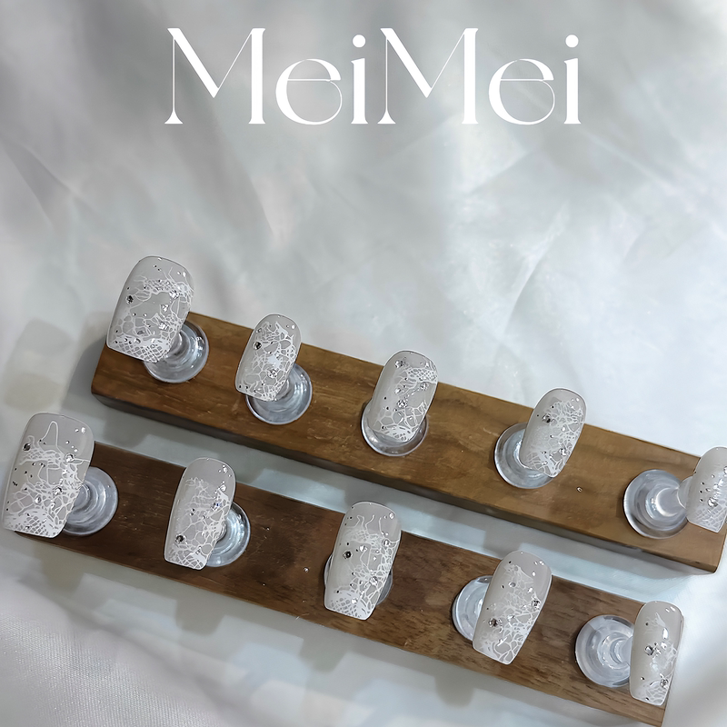 [Bubble Lace] Water-Dropped Lace Creates a Full Atmosphere, Handmade Wearable Nails, Reusable Finished Nail Art Pieces
