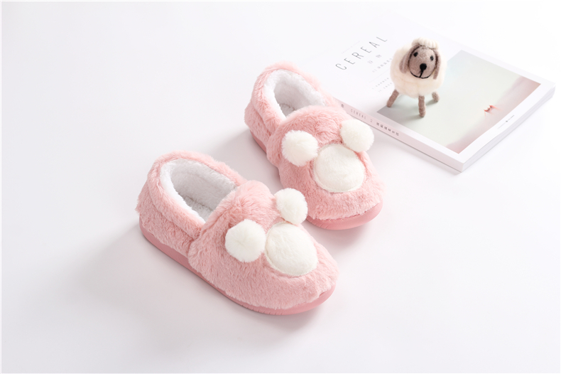 Dép cotton nữ mùa thu và mùa đông dày đáy phim hoạt hình giày nhà trong nhà dép trong nhà chống trượt túi mềm với giày len ấm dép chống trơn