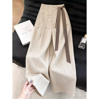 ຕົ້ນສະບັບ hemp color lace butt curtain strap pants suit for women 2026 summer new slim fashion linen pants straight pants