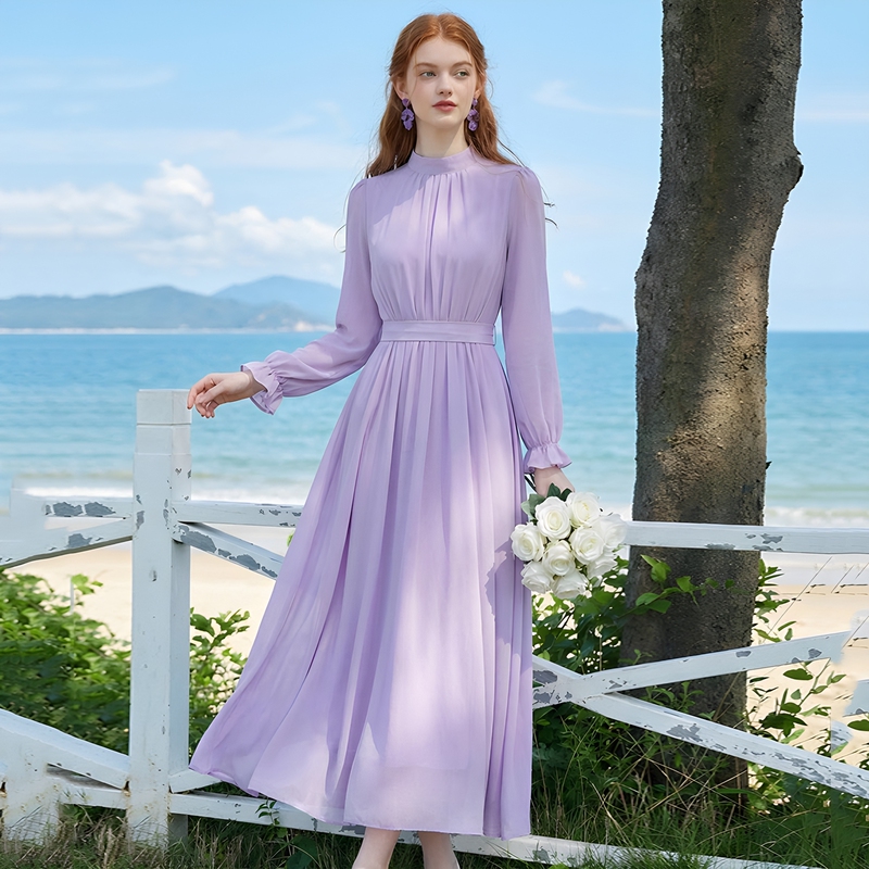 French-Style Large Hem Chiffon Dress 2026 Spring and Autumn New Style Elegant Waist-Cinching Travel Vacation Long Dress Ankle-Length Skirt French-Style Large Hem Chiffon Dress 2026 Spring and Autumn New Style Elegant Waist-Cinching Travel Vacation Long Dress Ankle-Length Skirt