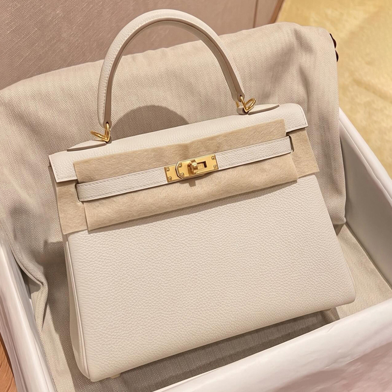 2026 High-End Kelly Bag for Women, Lychee Pattern Imported Togo Leather Second-Generation Small Square Bag, Fashionable Handbag and Crossbody Bag