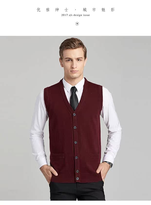 Áo vest mùa xuân và mùa thu nam trung niên nút V cổ áo đan len áo len nam trung niên