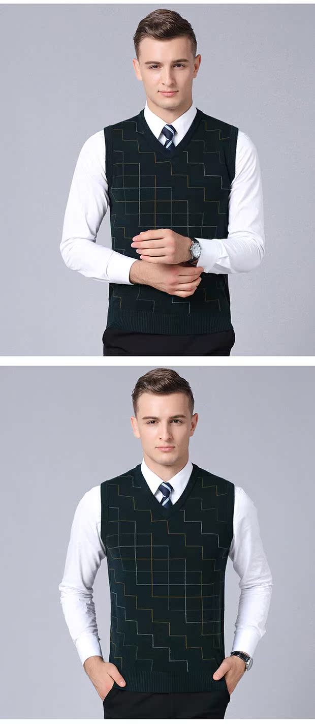 Mùa thu và mùa đông mới trung niên nam cashmere vest len ​​vest V-cổ cỡ lớn áo len trung niên áo len len dệt kim