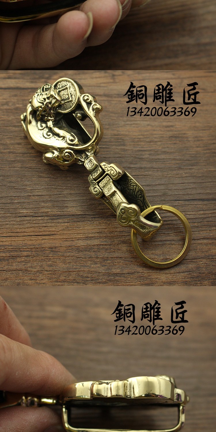 Пряжка 铜雕匠 仿古古玩黄铜纯铜貔貅皮带扣钥匙扣挂饰 男款瑞兽腰挂 Bronze Пряжка 铜雕匠 仿古古玩黄铜纯铜貔貅皮带扣钥匙扣挂饰 男款瑞兽腰挂 Bronze