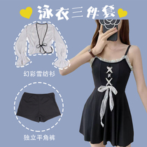 Swimsuit women thin belly cover belly Korean ins small fragrant wind Conservative gathering one-piece dress three-piece hot spring swimsuit
