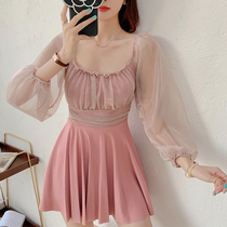 Yishafiya swimsuit female summer belly thin 2021 new one-piece Conservative long sleeve large size hot spring swimsuit