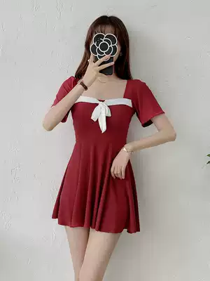 Isafiya swimsuit 2021 new hot spring belly slim one-piece dress Conservative Red gathering swimsuit