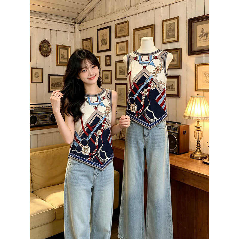 Plus-Size New Chinese-Style Retro Vest for Women, 2026 Summer New Fashion, Stylish Printed Elegant Sleeveless Top