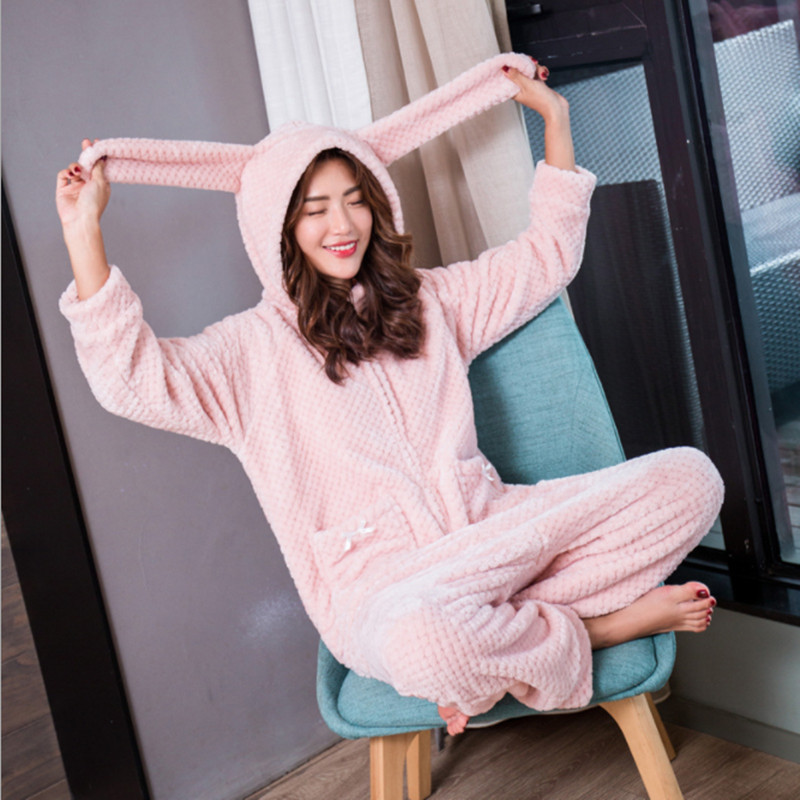 Pajamas Woman Winter Coral Suede cartoon Korean version sweet and cute warm and thickened students can wear even a family home