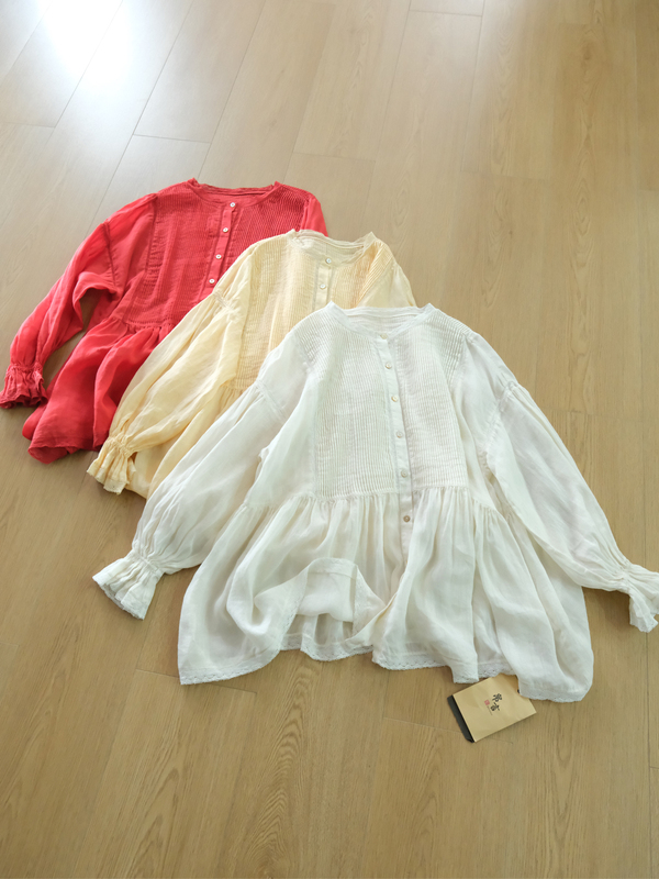 Japanese Style New Heavy-Duty Lace Accordion Pleated Bell-Sleeve Exquisite Shirt