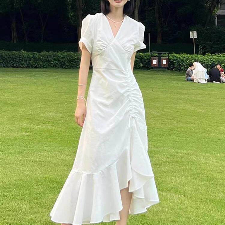 Summer New Style Plus-Size French Dress for Slightly Chubby Women, Irregular Fashionable Slimming Long Dress 100kg