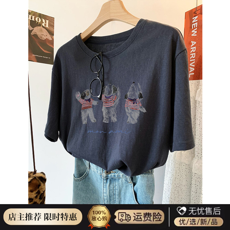 Fat Sister 100kg Plus Size Retro Chic Cool Snowflake Cotton Short Sleeve T-Shirt Women's Summer Loose Breathable Top