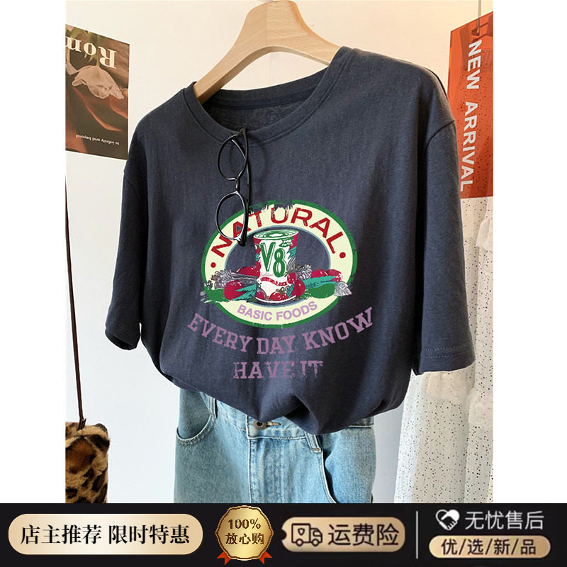 胖妹妹200斤大码美式时尚小众雪花棉短袖T恤女夏季宽松透气上衣潮