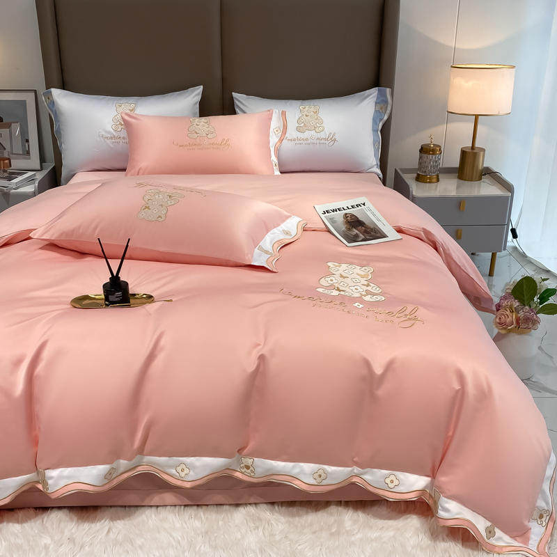 Amoy Crystal Home Textiles Official Flagship Store Washed Silk Satin Four-piece Set Cotton Cartoon Bedding