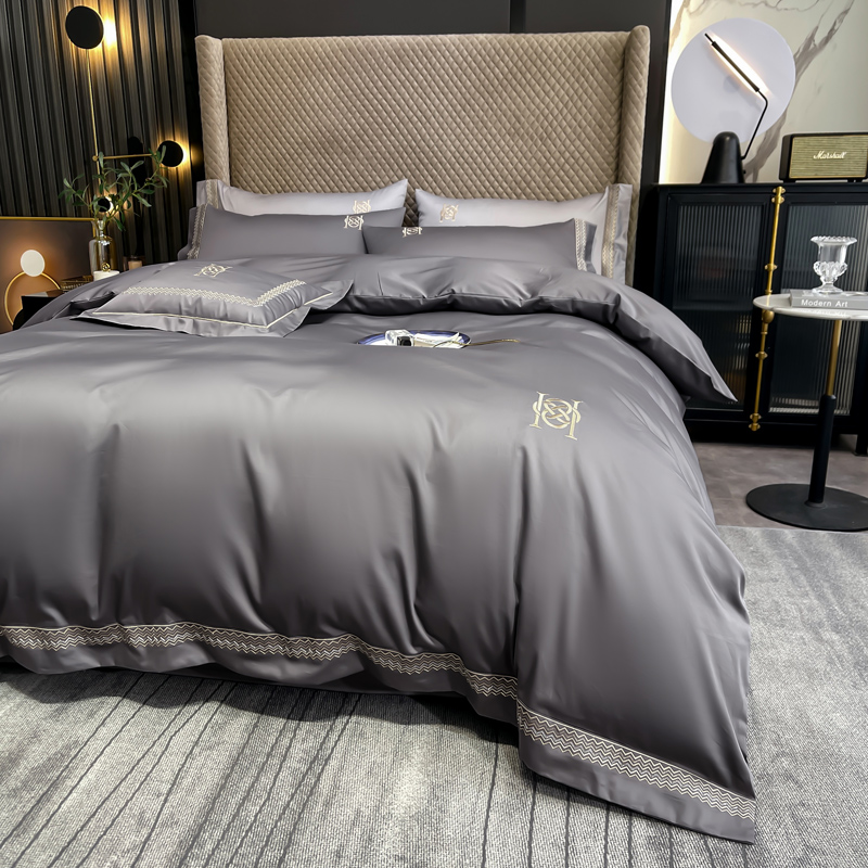 Crystal Home Textile official website 100s long chown cotton embroidery four pieces of light luxury cotton naked sleep