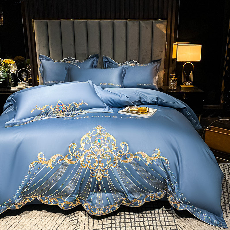 Mancrystal home spinning official web all cotton long suede cotton embroidery 100s beds four pieces of Nordic wind pure cotton nude sleep