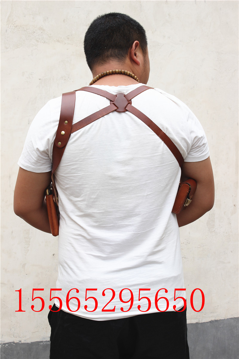 Cow Leather Underarm Multifunction Braces cigarette case Lighter Case Axillary Mobile Phone Cover Wallet Steel Ball Bag Slingshot Bag-Taobao