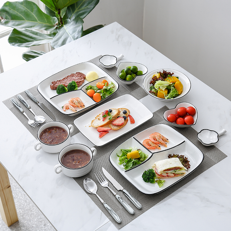 Steak knife and fork plate set home dining plate simple creative breakfast plate divided plate Nordic Western tableware full set