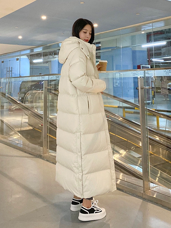 2024 Winter New Korean Style Extra Long and Thickened down Cotton Coat for Women, Long Over-The-Knee to Ankle Extra Long Jacket Cotton Padded Coat