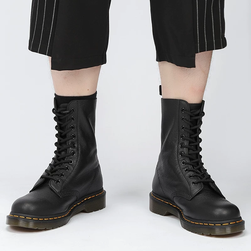 Домашние 10-дырочные Martin boots мужские ботинки высокие мужские и женские ботинки верхний слой с рисунком личи, однотонные автомобильные ботинки