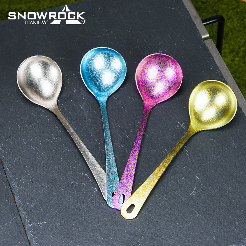 Snow Rock Pure Titanium Stone-Washed Long-Handled Soup Spoon, Slotted Spoon, Outdoor Camping Ice Flower Spoon, High Aesthetic Value Snow Rock Pure Titanium Stone-Washed Long-Handled Soup Spoon, Slotted Spoon, Outdoor Camping Ice Flower Spoon, High Aesthetic Value