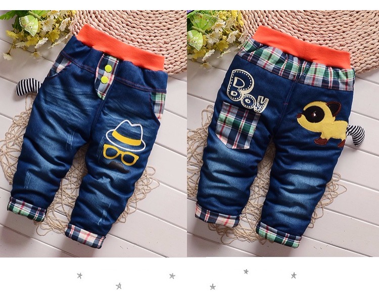 Bé cộng với quần jean nhung 6 tháng 1-2-3-4 tuổi bé trai thu đông và hoạt hình mùa đông quần cotton dày quần yếm cho bé gái