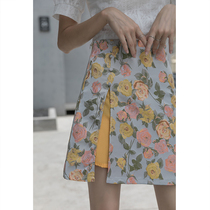  MZ irregular floral skirt womens summer 2021 new retro high waist a-line short skirt thin split hip skirt