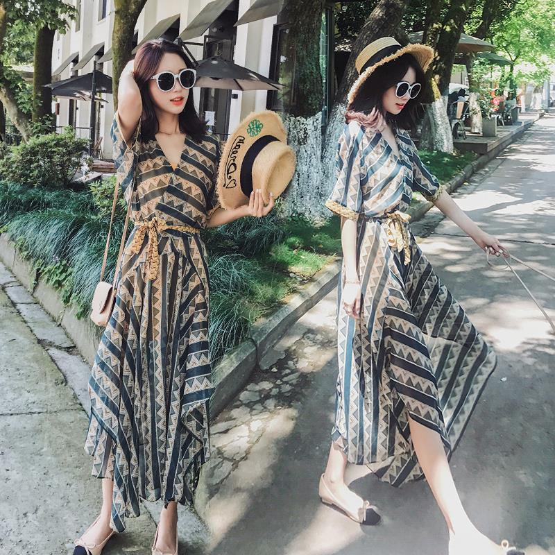 Hong Kong Tide Card 2022 New Bohemian Ocean Dress Up Women's Dress Thai Bali Beach Holiday Long Dress