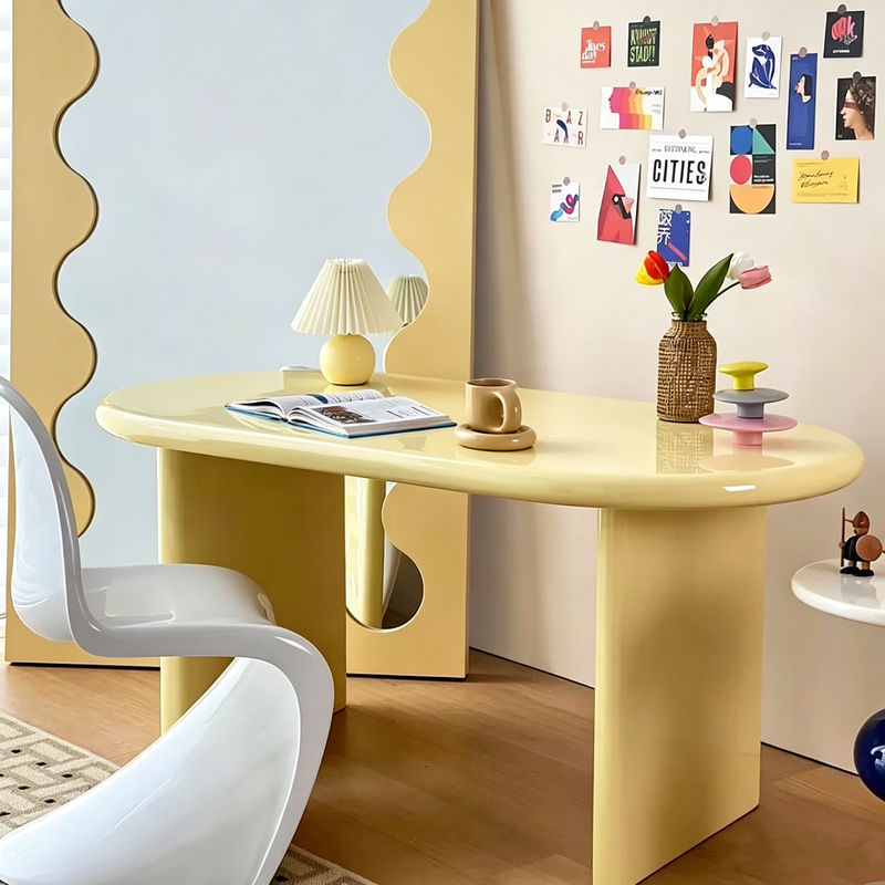 Memphis Solid Wood Desk Colorful Dopamine Dining Table Small Apartment Living Room Bedroom Oval Computer Desk Workbench Memphis Solid Wood Desk Colorful Dopamine Dining Table Small Apartment Living Room Bedroom Oval Computer Desk Workbench