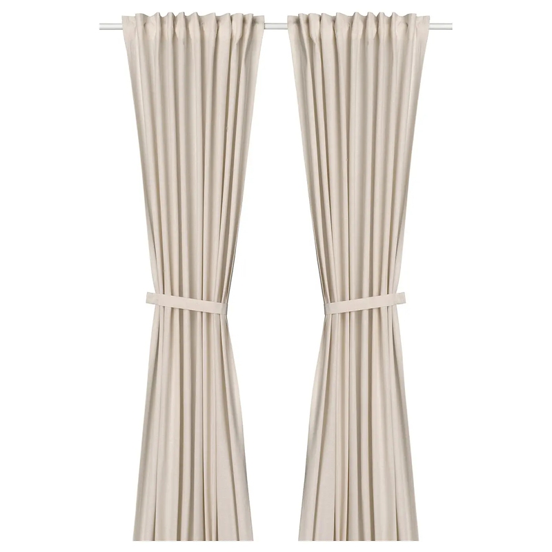 Ikea Lenda Curtains with Tiebacks, 2 Pieces, Dark Gray/Pleated, 140X 250cm