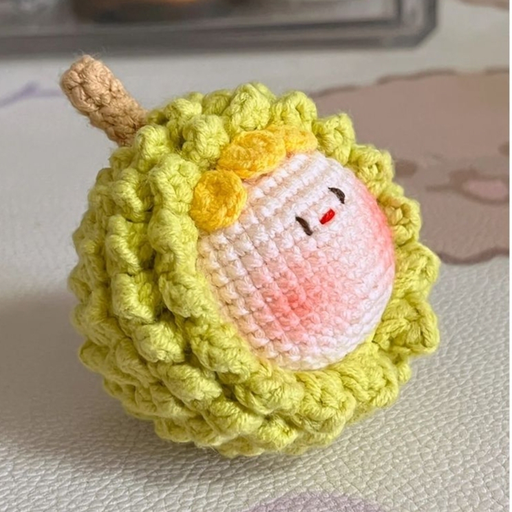 Hand-Knitted Durian Doll DIY Material Kit, Yarn Crochet Cute Keychain Pendant, Gift for Best Friend