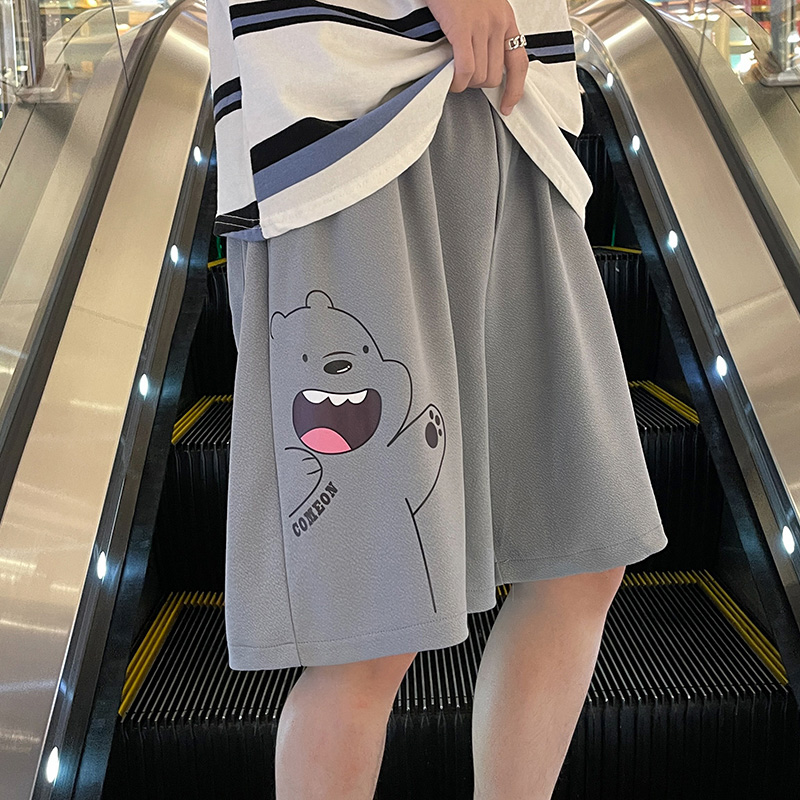 American Great Code Ice Silk Shorts Men's Summer Thin small Bear junior high school boy pants Damp Relax Casual 50% Pants-Taobao