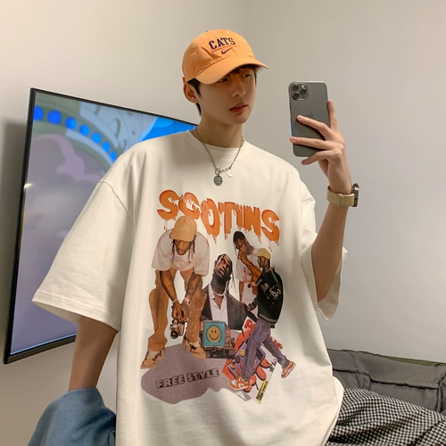 Ретро хлопковая брендовая приятная телу футболка, в американском стиле, короткий рукав