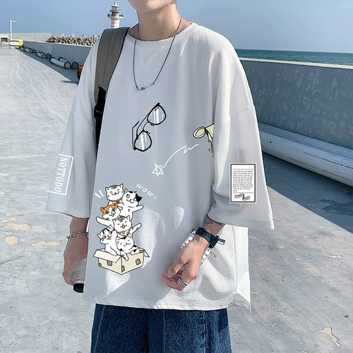 Летняя тонкая шелковая футболка, короткий рукав, оверсайз