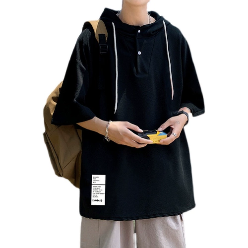 Летняя толстовка с капюшоном, футболка с коротким рукавом, куртка, трендовый балахон, в корейском стиле