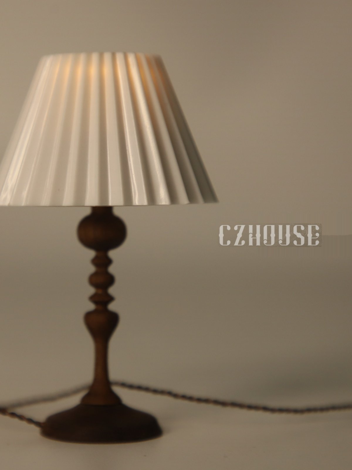 bjd场景道具娃屋 【现货】微缩黑胡桃木复古褶皱台灯（电线可拆卸）陈郎lanczhouse